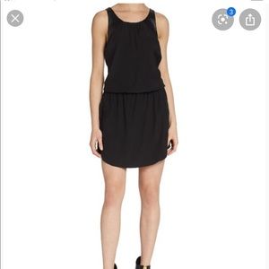 David Lerner black leather trim minidress